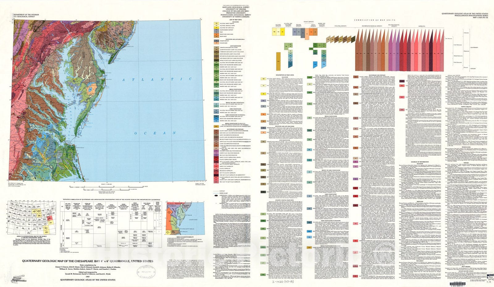 Map : Quaternary geologic map of the Chesapeake Bay four degrees x six degrees quadrangle, United States, 1987 Cartography Wall Art :