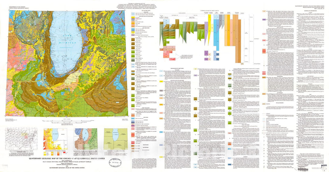 Map : Quaternary geologic map of the Chicago four degrees x six degrees quadrangle, United States, 1983 Cartography Wall Art :