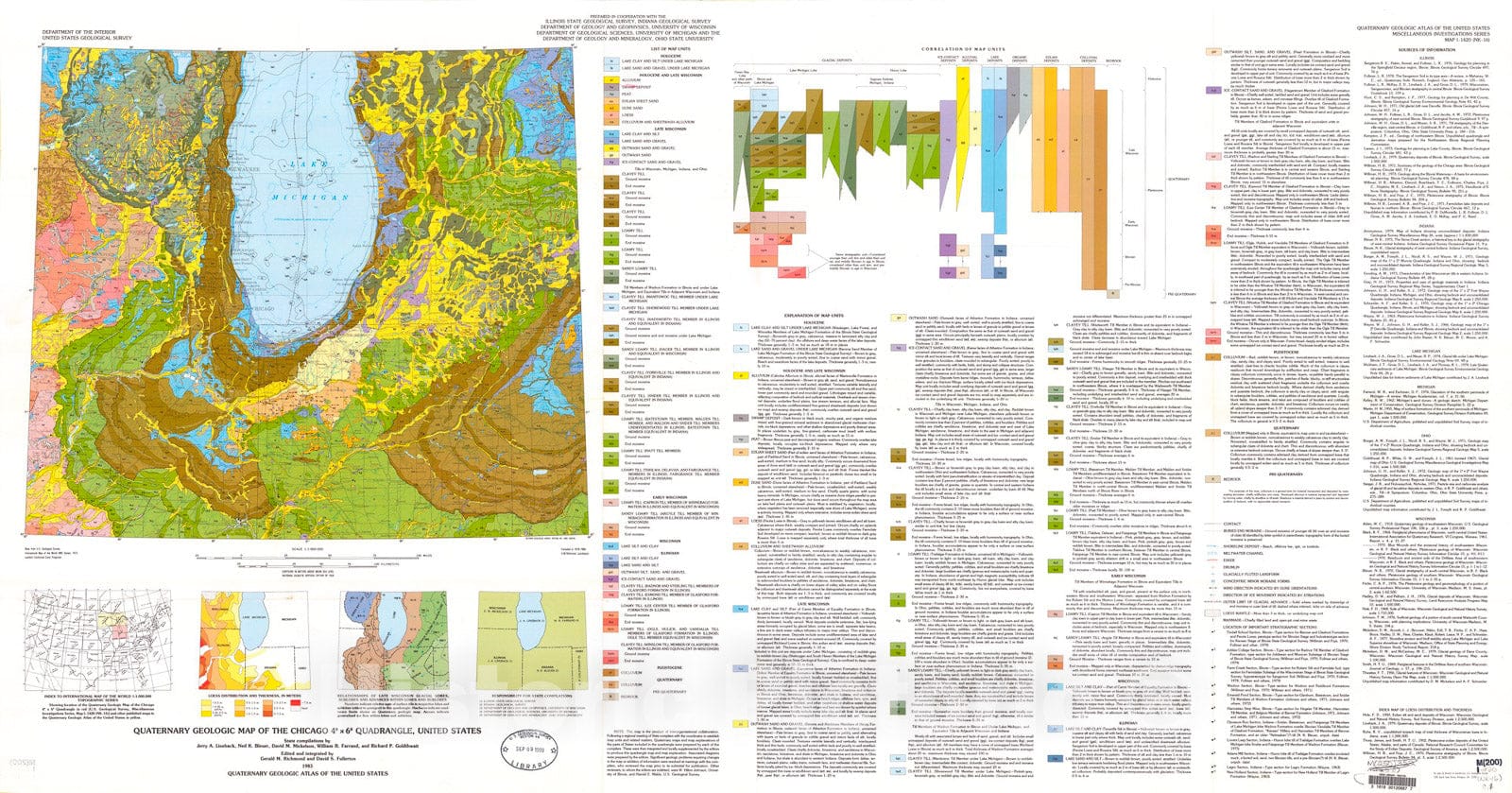 Map : Quaternary geologic map of the Chicago four degrees x six degrees quadrangle, United States, 1983 Cartography Wall Art :