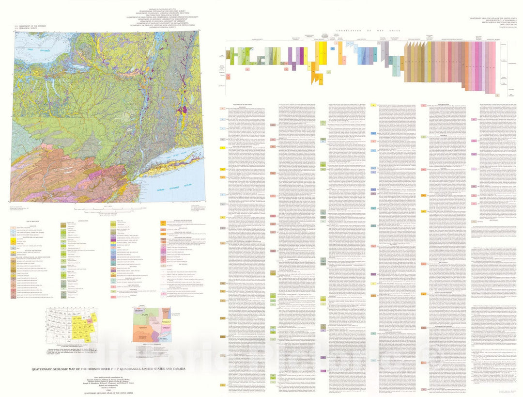 Map : Quaternary geologic map of the Hudson River four degrees x six degrees quadrangle, United States and Canada, 1992 Cartography Wall Art :