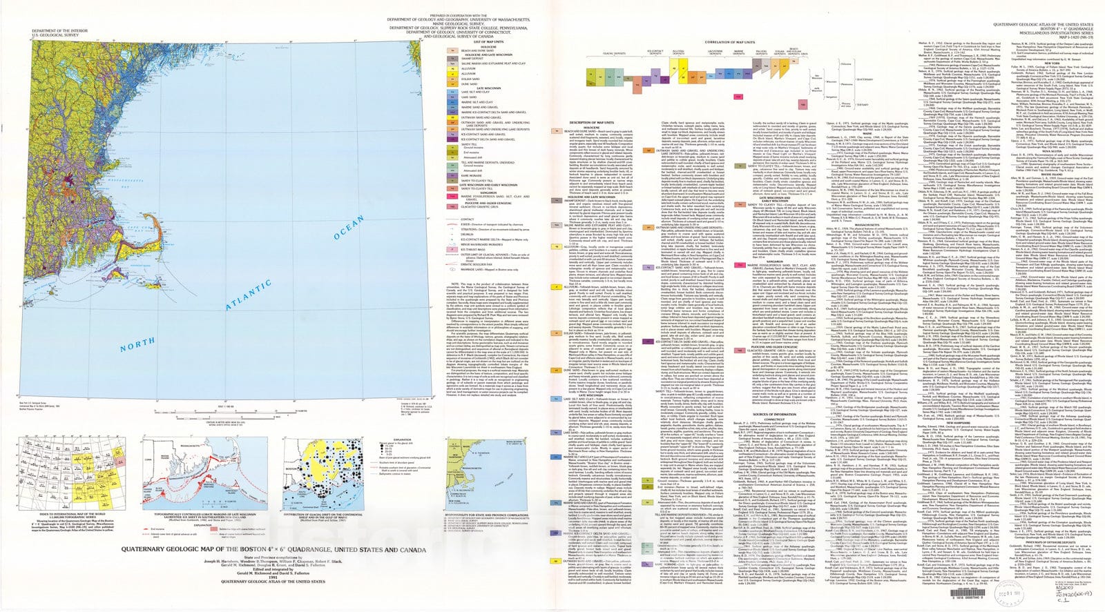 Map : Quaternary geologic map of the Boston four degrees x six degrees quadrangle, United States and Canada, 1991 Cartography Wall Art :