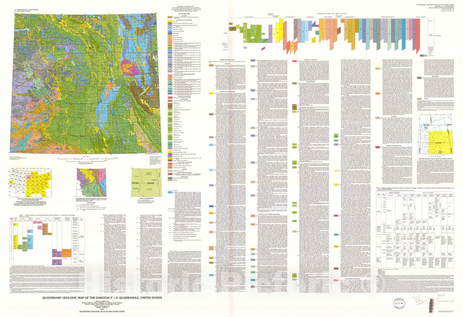 Map : Quaternary geologic map of the Dakotas four degrees x six degrees quadrangle, United States, 1995 Cartography Wall Art :