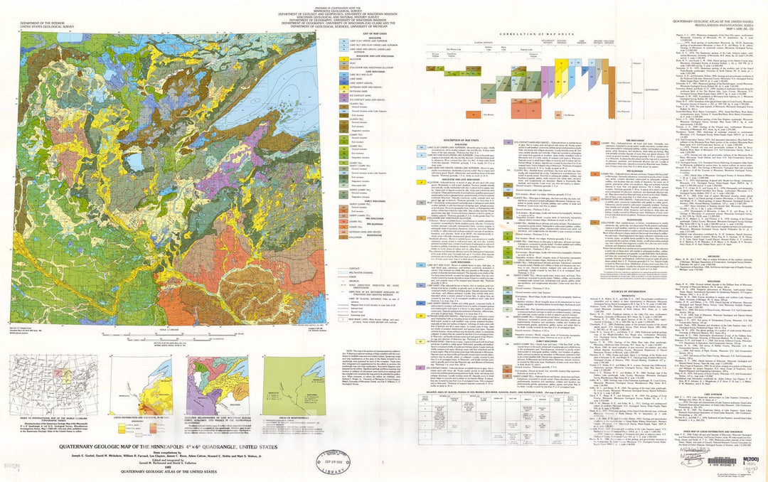 Map : Quaternary geologic map of the Minneapolis four degrees x six degrees quadrangle, United States, 1983 Cartography Wall Art :