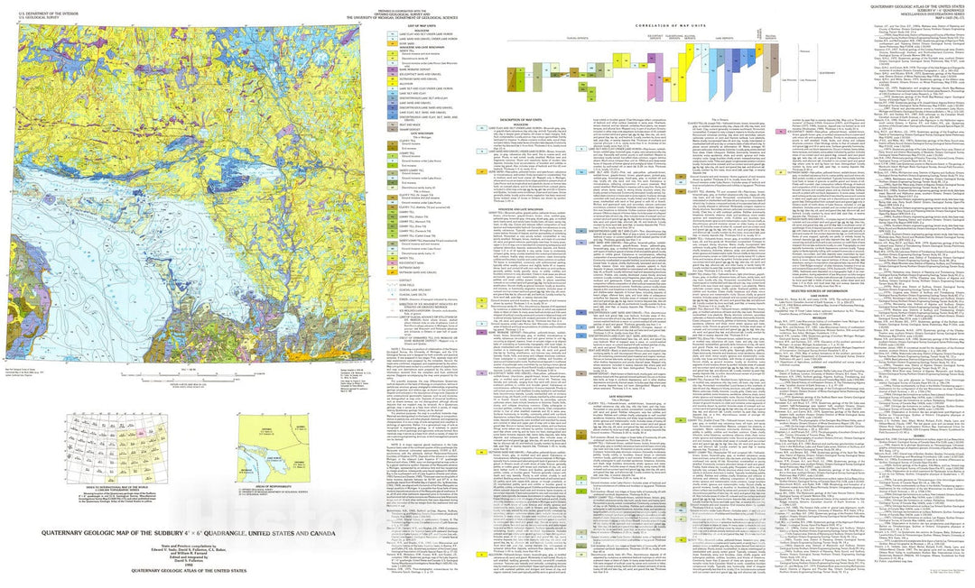 Map : Quaternary geologic map of the Sudbury four degrees x six degrees quadrangle, United States and Canada, 1993 Cartography Wall Art :