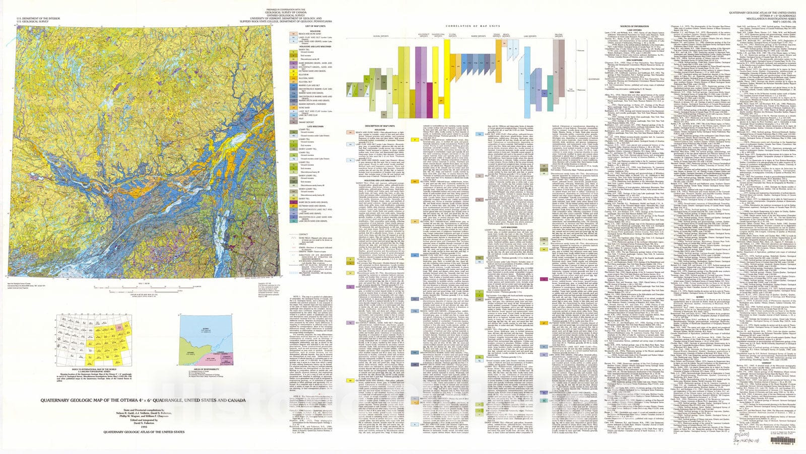 Map : Quaternary geologic map of the Ottawa four degrees x six degrees quadrangle, United States and Canada, 1993 Cartography Wall Art :