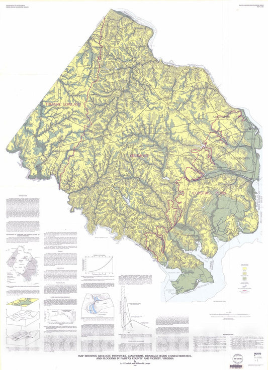 Map : Map showing geologic provinces, land forms, drainage basin characteristics, and flooding in Fairfax County, and vicinity, Virginia, 1983 Cartography Wall Art :