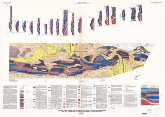 Map : Geologic map of the Cherry and Godfrey Ridges in the Saylorsburg, Stroudsburg, and East Stroudsburg quadrangles, Monroe County, Pennsylvania, 1989 Cartography Wall Art :