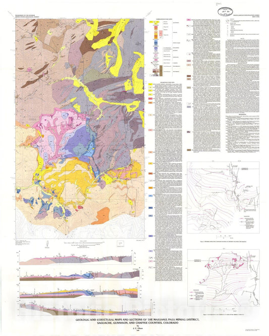 Map : Geologic and structural maps and sections of the Marshall Pass mining district, Saguache, Gunnison, and Chaffee Counties, Colorado, 1983 Cartography Wall Art :