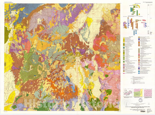 Map : Geologic map of the Tushar Mountains and adjoining areas, Marysvale volcanic field, Utah, 1983 Cartography Wall Art :