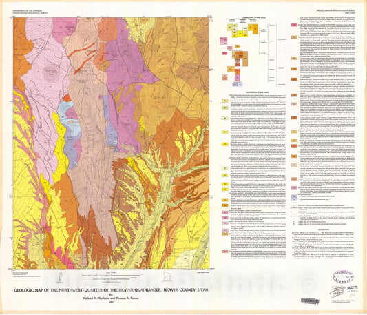Map : Geologic map of the northwest-quarter of the Beaver quadrangle, Beaver County, Utah, 1983 Cartography Wall Art :