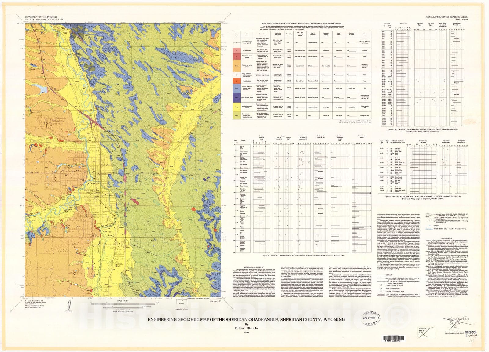 Map : Engineering geologic map of the Sheridan quadrangle, Sheridan County, Wyoming, 1983 Cartography Wall Art :