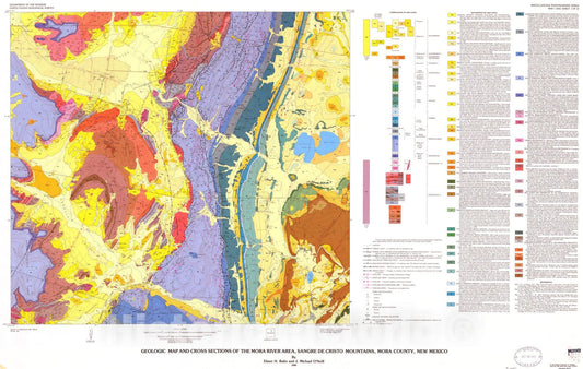 Map : Geologic map and cross sections of the Mora River area, Sangre De Cristo Mountains, Mora County, New Mexico, 1984 Cartography Wall Art :