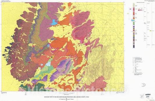 Map : Geologic map of the Pine Grove-Blawn Mountain area, Beaver County, Utah, 1983 Cartography Wall Art :