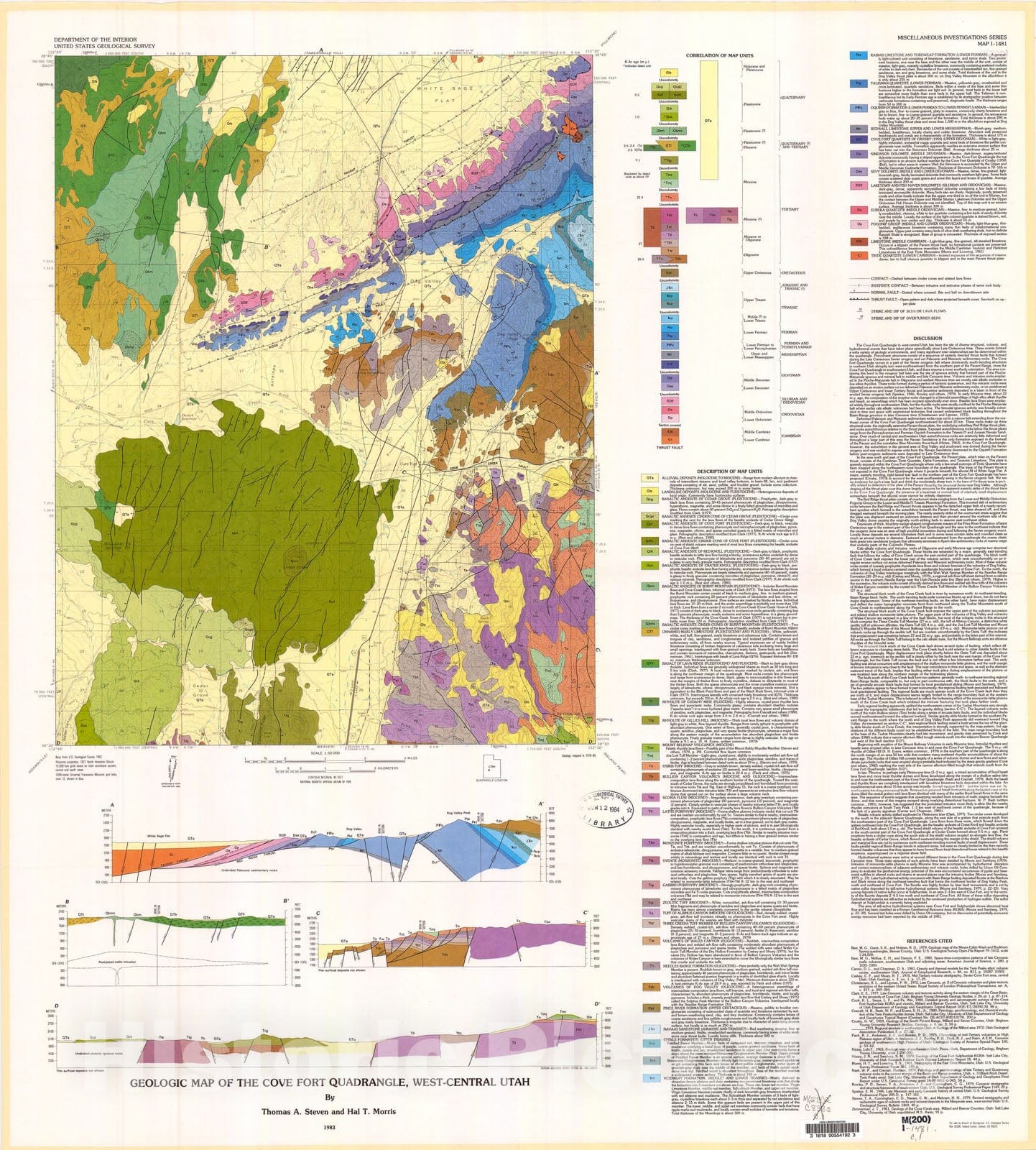 Map : Geologic map of the Cove Fort quadrangle, west-central, Utah, 1983 Cartography Wall Art :