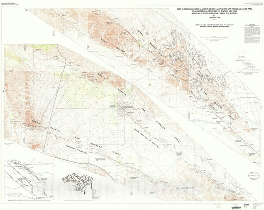 Map : Map showing recently active breaks along the San Andreas fault and associated faults between Salton Sea and Whitewater River-Mission Creek, California, 1984 Cartography Wall Art :