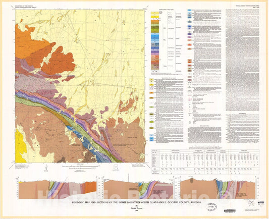 Map : Geologic map and sections of the Bowie Mountain North quadrangle, Cochise County, Arizona, 1984 Cartography Wall Art :