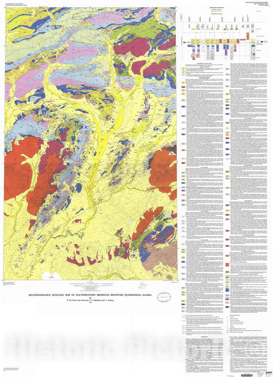 Map : Reconnaissance geologic map of southwestern Misheguk Mountain quadrangle, Alaska, 1984 Cartography Wall Art :