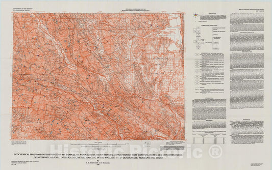 Map : Geochemical map showing distribution of samples of nonmagnetic heavy-mineral concentrates that contain anomalous concentrations of, 1986 Cartography Wall Art :