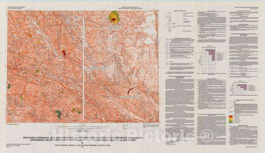 Map : Resource appraisal map for porphyry molybdenum-tungsten, platinum-group metals, and epithermal silver deposits in the Wallace one de, one986 Cartography Wall Art :