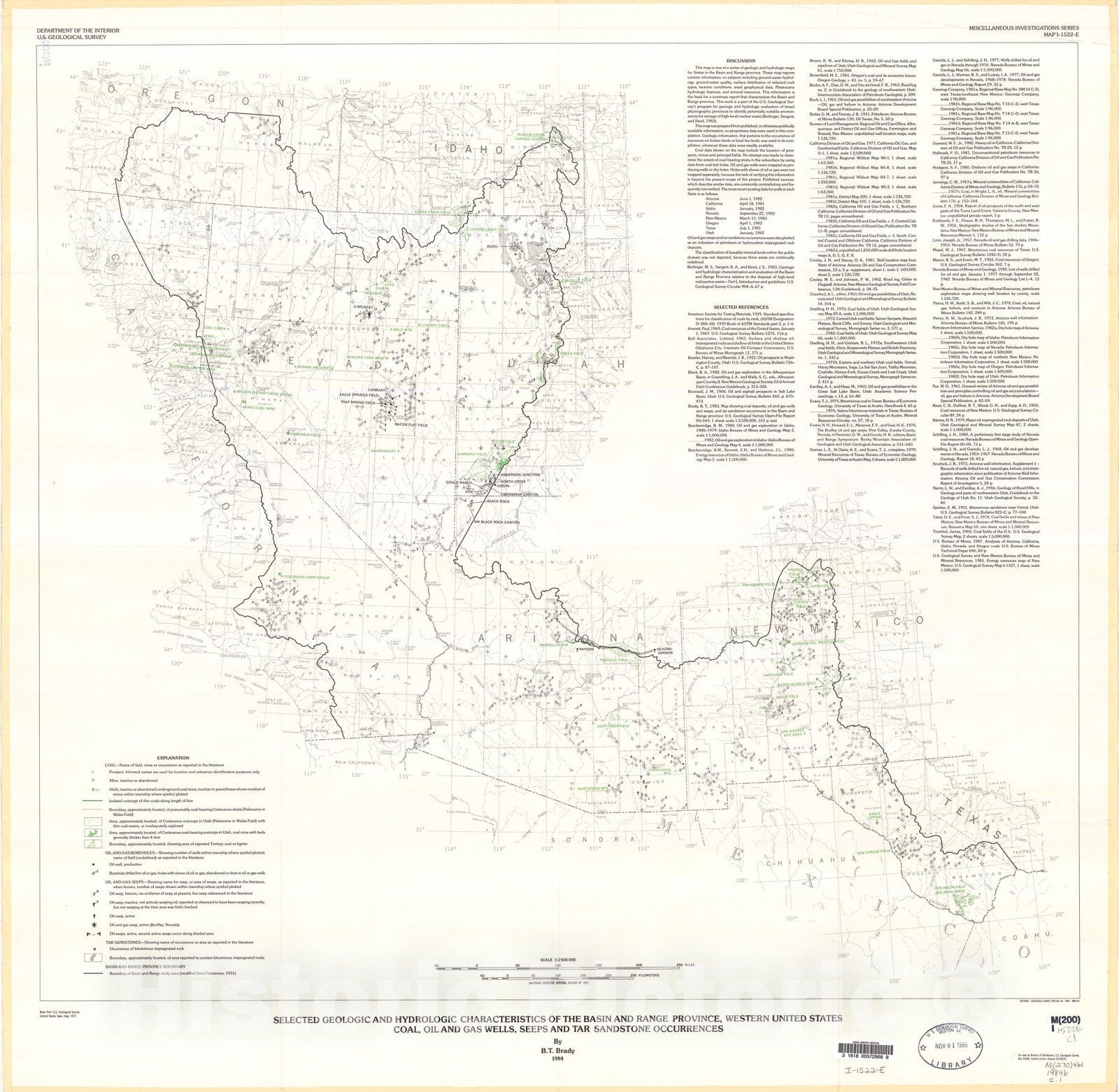 Map : Selected geologic and hydrologic characteristics of the Basin and Range Province, western United States, 1984 Cartography Wall Art :