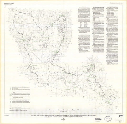 Map : Selected geologic and hydrologic characteristics of the Basin and Range Province, western United States, 1984 Cartography Wall Art :