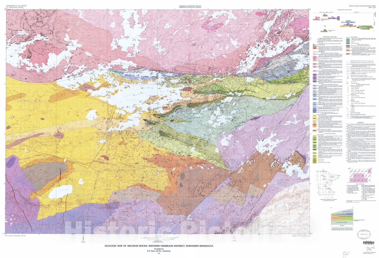 Map : Geologic map of Archean rocks, western Vermilion District, northern Minnesota, 1985 Cartography Wall Art :