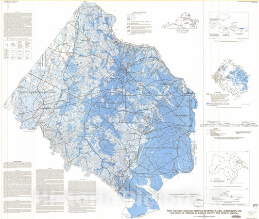 Map : Maps showing geologic terrane, drainage basins, overburden, and low flow of streams in Fairfax County and vicinity, Virginia, 1985 Cartography Wall Art :