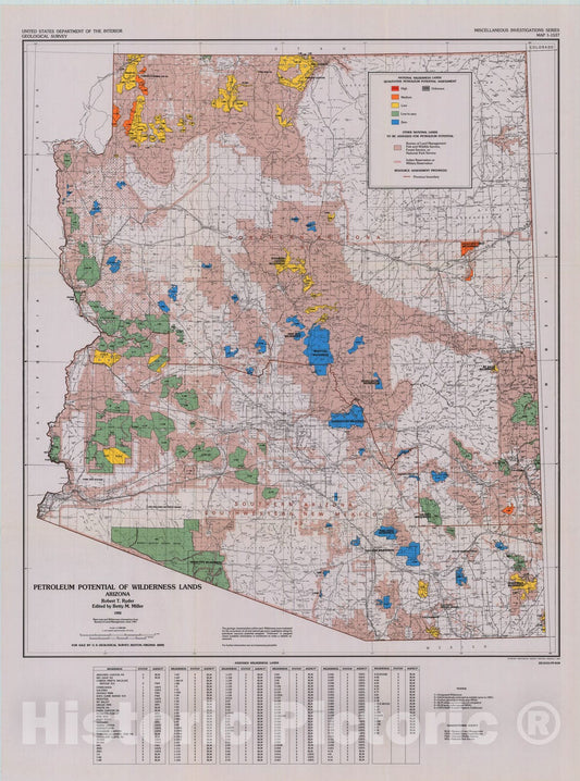 Map : Petroleum potential of wilderness lands, Arizona, 1983 Cartography Wall Art :