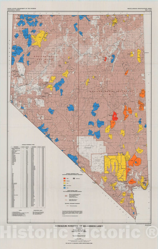 Map : Petroleum potential of wilderness lands, Nevada, 1983 Cartography Wall Art :
