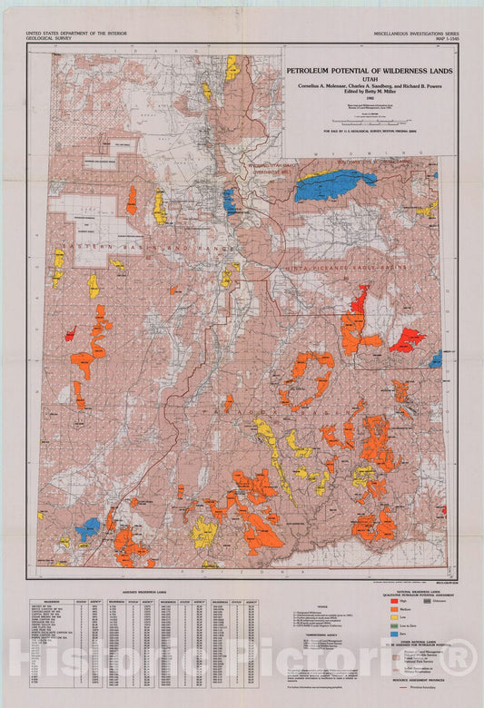 Map : Petroleum potential of wilderness lands, Utah, 1983 Cartography Wall Art :
