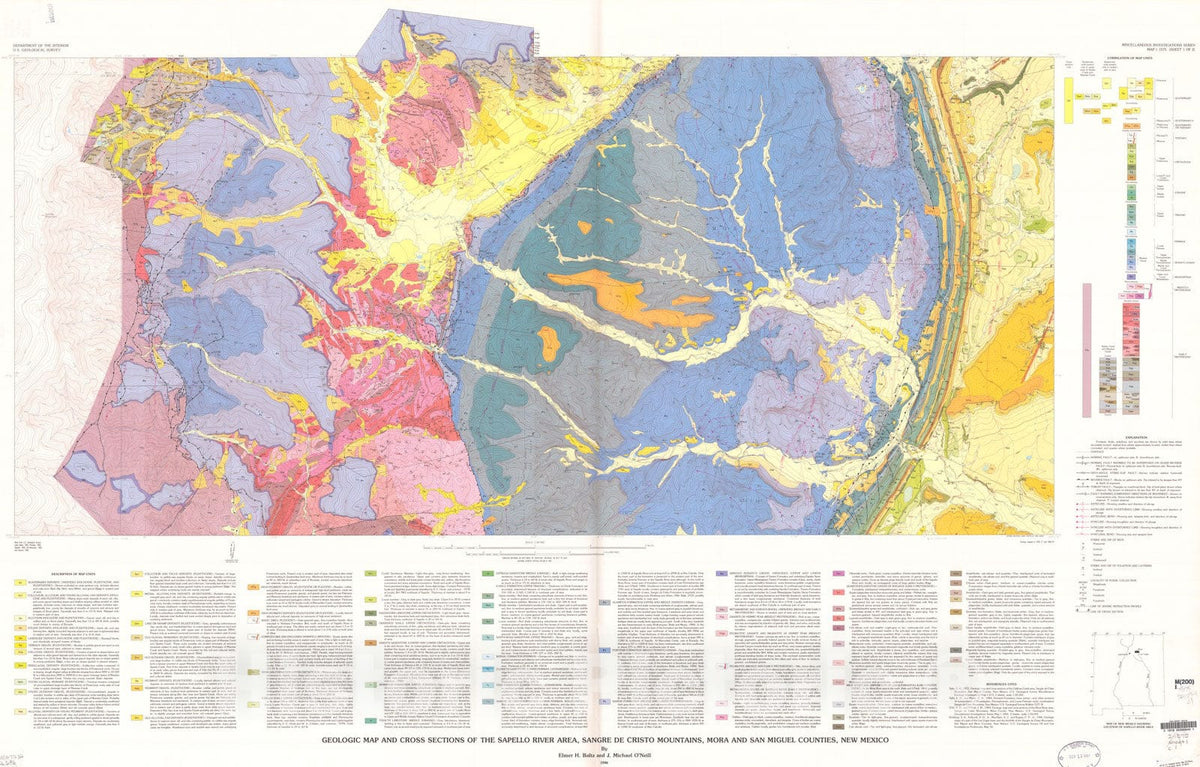 Map : Geologic map and cross sections of the Sapello River area, Sangre De Cristo Mountains, Mora and San Miguel Counties, New Mexico, 1986 Cartography Wall Art :