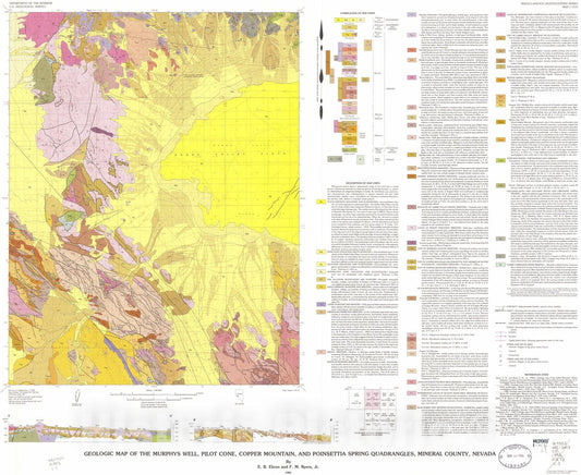 Map : Geologic map of the Murphys Well, Pilot Cone, Copper Mountain, and Poinsettia Spring quadrangles, Mineral County, Nevada, 1986 Cartography Wall Art :