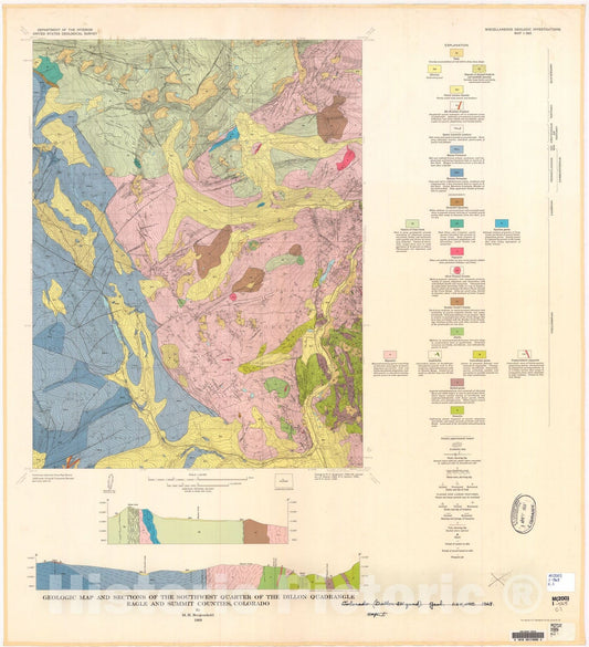 Map : Geologic map and sections of the southwest quarter of the Dillon quadrangle, Eagle and Summit Counties, Colorado, 1969 Cartography Wall Art :