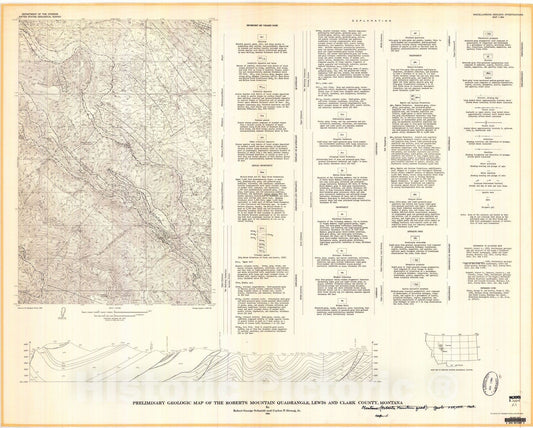 Map : Preliminary geologic map of the Roberts Mountain quadrangle, Lewis and Clark County, Montana, 1968 Cartography Wall Art :