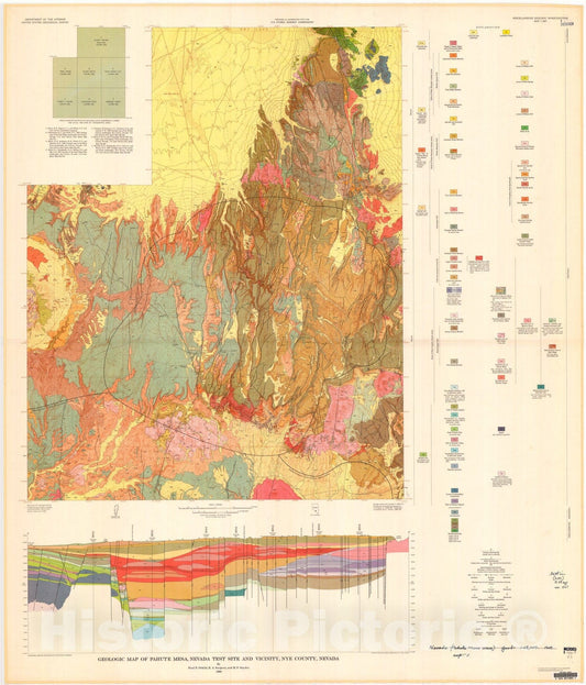 Map : Geologic map of the Pahute Mesa, Nevada test site and vicinity, Nye County, Nevada, 1969 Cartography Wall Art :