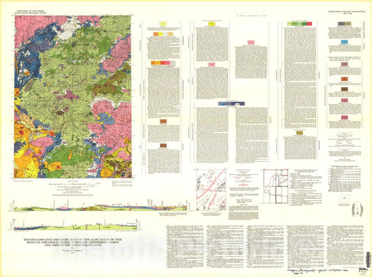 Map : Reconnaissance geologic map of the east half of the Bend quadrangle, Crook, Wheeler, Jefferson, Wasco, and Deschutes Counties, Oregon, 1969 Cartography Wall Art :