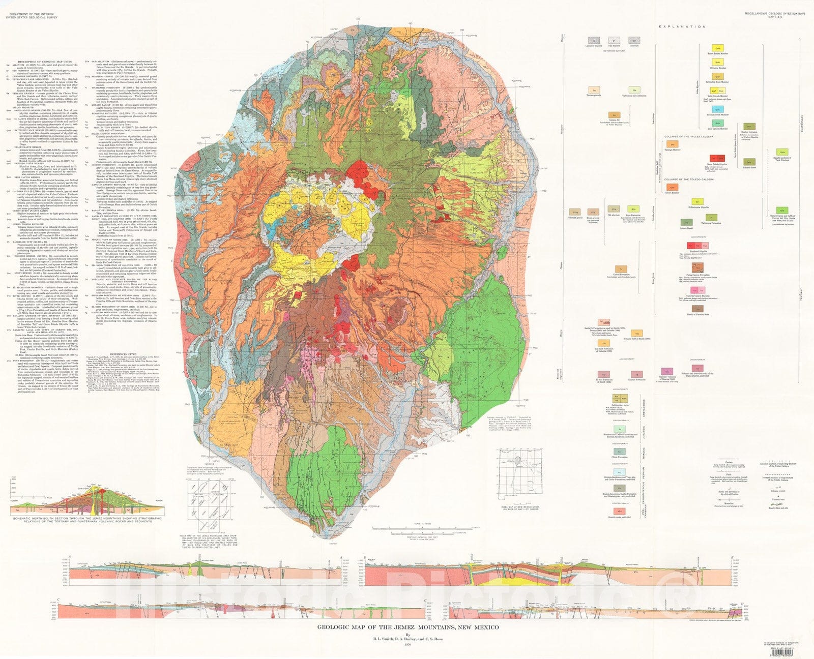 Map : Geologic map of the Jemez Mountains, New Mexico, 1970 Cartography Wall Art :