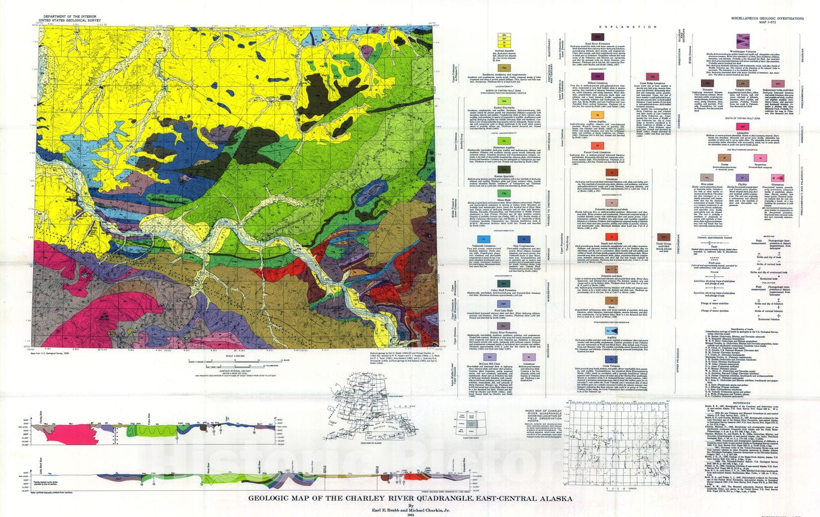 Map : Geologic map of the Charley River quadrangle, east-central Alaska, 1969 Cartography Wall Art :