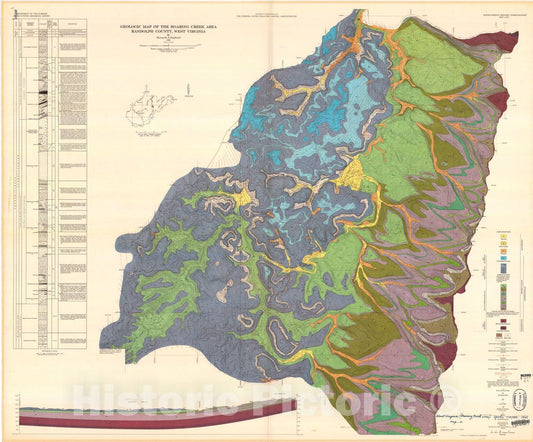 Map : Geologic map of the Roaring Creek Area, Randolph County, West Virginia, 1969 Cartography Wall Art :