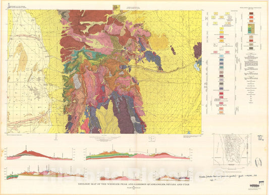 Map : Geologic map of the Wheeler Peak and Garrison quadrangles, Nevada and Utah, 1969 Cartography Wall Art :