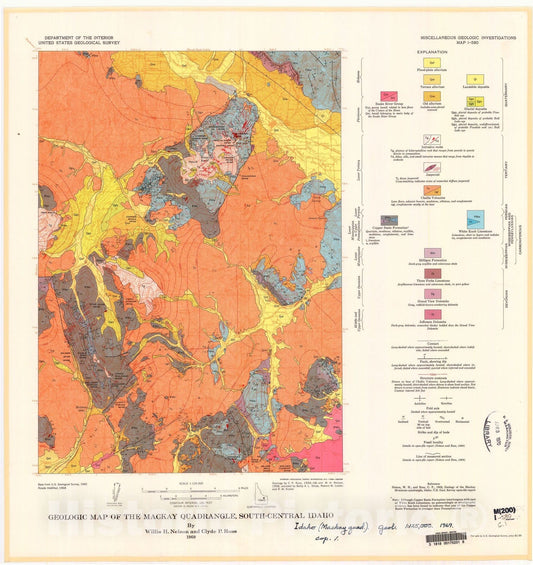 Map : Geologic map of the Mackay quadrangle, south-central Idaho, 1969 Cartography Wall Art :