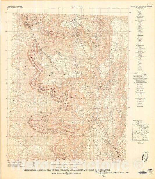 Map : Preliminary geologic map of the Columbia area, Carbon and Emery Counties, Utah, 1969 Cartography Wall Art :