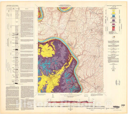 Map : Geologic map of part of the Carmichaels quadrangle, southwestern Pennsylvania, 1969 Cartography Wall Art :