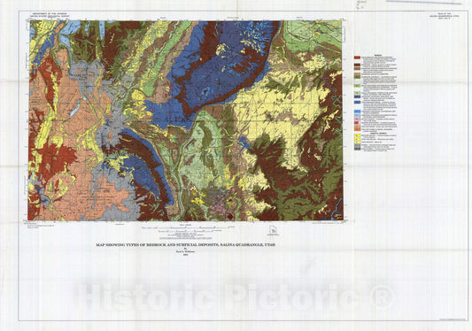 Map : Map showing types of bedrock and surficial deposits, Salina quadrangle, Utah, 1972 Cartography Wall Art :