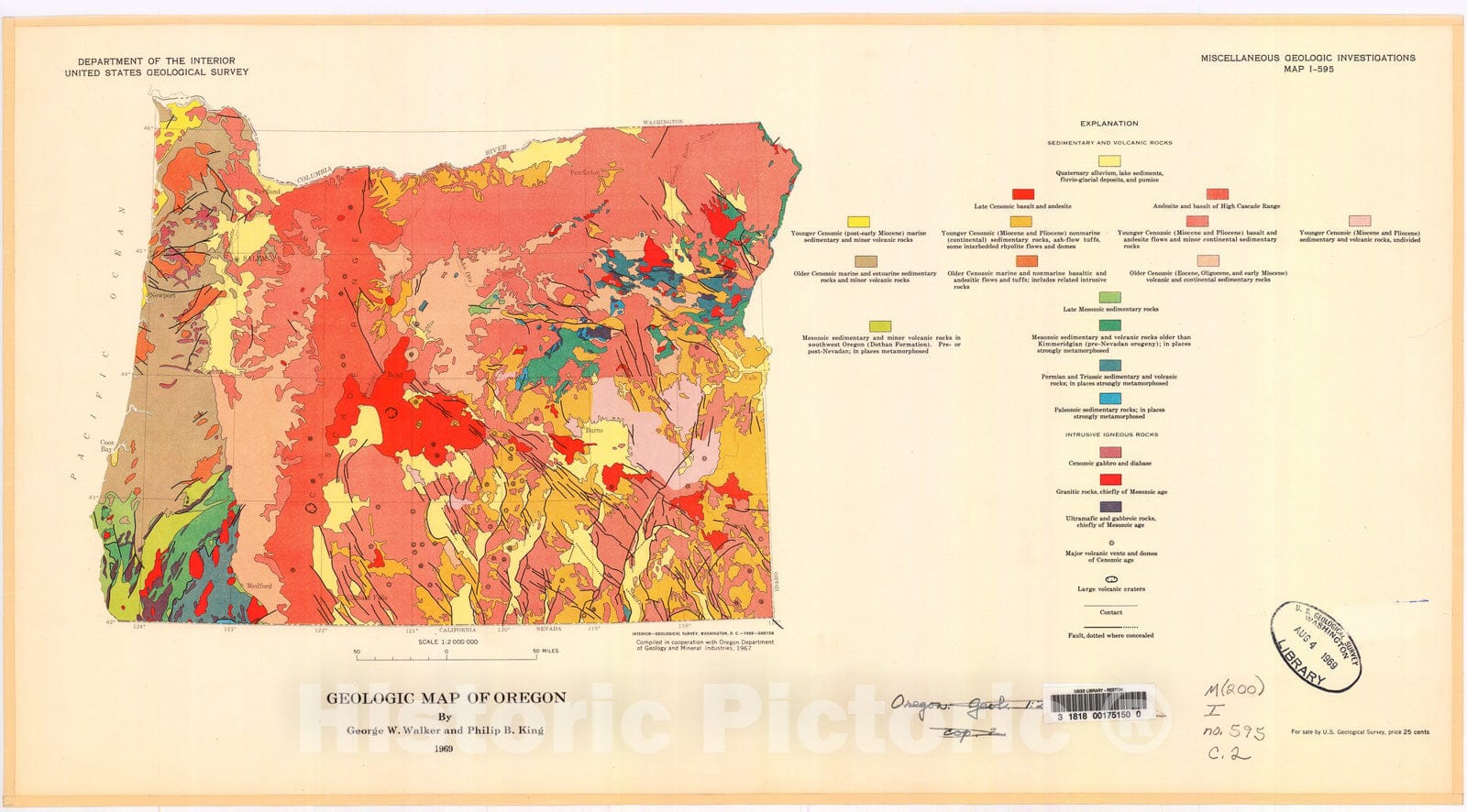 Map : Geologic map of Oregon, 1969 Cartography Wall Art :