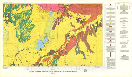 Map : Geologic map of the Southwest and Southeast Pueblo quadrangles, Colorado, 1969 Cartography Wall Art :