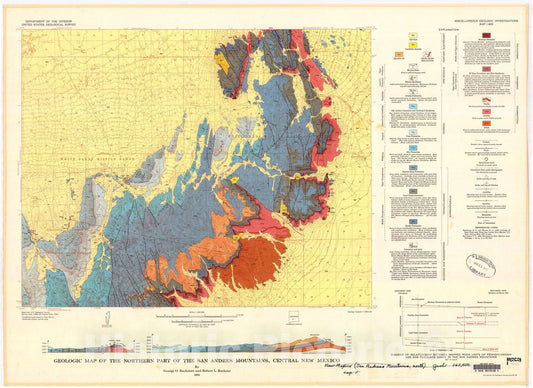 Map : Geologic map of the northern part of the San Andres Mountains, central New Mexico, 1970 Cartography Wall Art :