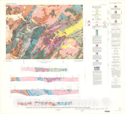 Map : Geologic map of the Rangeley and Phillips quadrangles, Franklin and Oxford Counties, Maine, 1971 Cartography Wall Art :