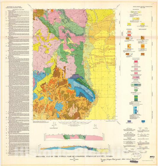 Map : Geologic map of the Duffer Peak quadrangle, Humboldt County, Nevada, 1973 Cartography Wall Art :