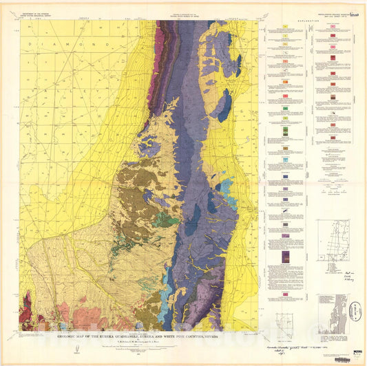 Map : Geologic map of the Eureka quadrangle, Eureka and White Pine Counties, Nevada, 1971 Cartography Wall Art :